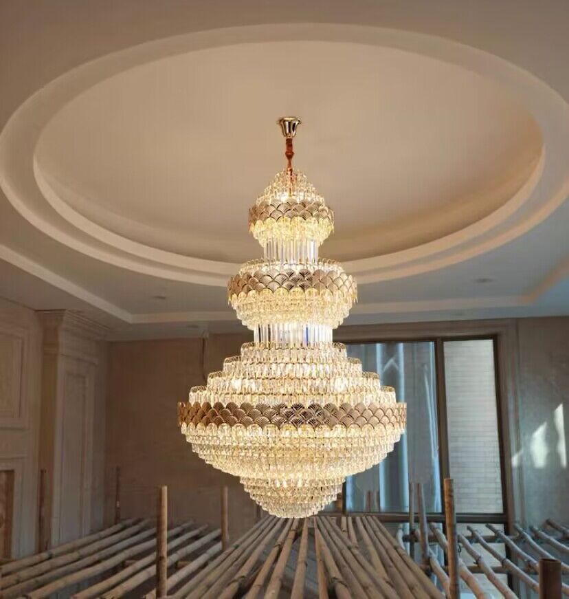 Extra Large Multi - layers Gold Luxury Crystal Chandelier Modern Empire Decrative Crystal Light For Living Room/Foyer/Staircase - fovolighting