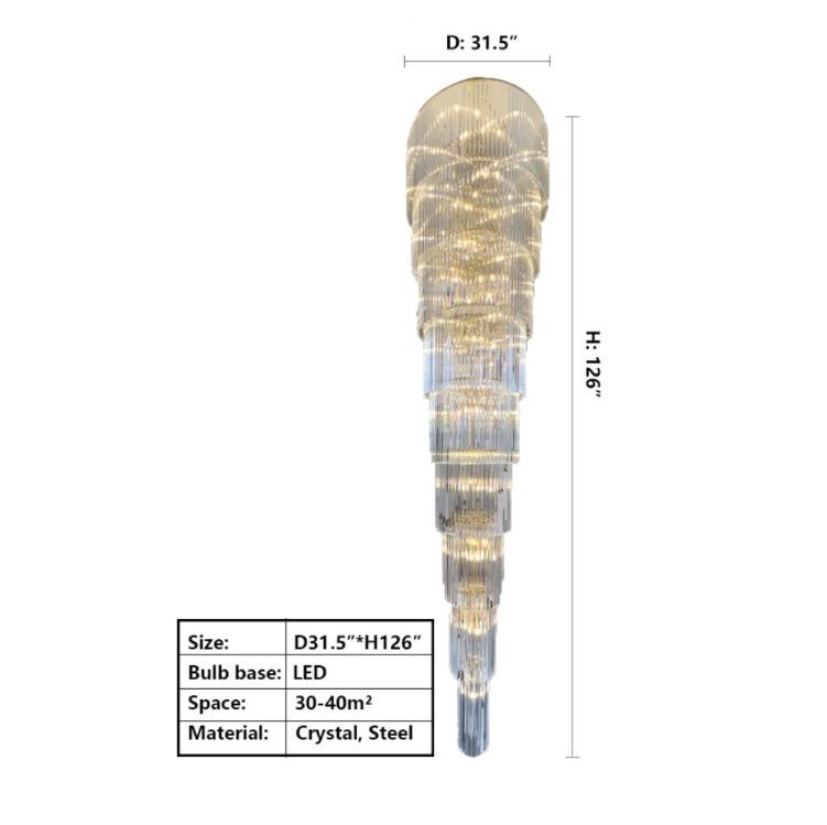 Extra Large Multi - layers Long Golden Crystal Chandelier for 2 - Storey/Duplex Buildings/Dining Room/Staircase - fovolighting