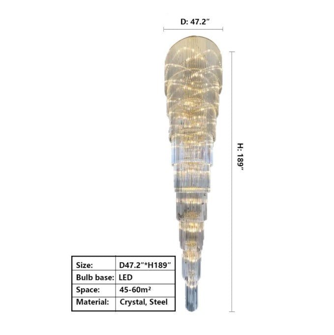 Extra Large Multi - layers Long Golden Crystal Chandelier for 2 - Storey/Duplex Buildings/Dining Room/Staircase - fovolighting