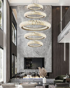 Extra Large Multi - layers Rings Crystal Chandelier Modern Art Waves Creative Pendant Light For High - ciling Foyer/Hallway/Staircase - fovolighting
