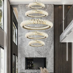 Extra Large Multi - layers Rings Crystal Chandelier Modern Art Waves Creative Pendant Light For High - ciling Foyer/Hallway/Staircase - fovolighting