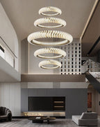 Extra Large Multi - layers Rings Crystal Chandelier Modern Art Waves Creative Pendant Light For High - ciling Foyer/Hallway/Staircase - fovolighting