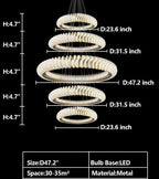 Extra Large Multi - layers Rings Crystal Chandelier Modern Art Waves Creative Pendant Light For High - ciling Foyer/Hallway/Staircase - fovolighting