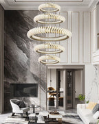 Extra Large Multi - layers Rings Crystal Chandelier Modern Art Waves Creative Pendant Light For High - ciling Foyer/Hallway/Staircase - fovolighting