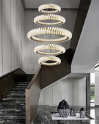 Extra Large Multi - layers Rings Crystal Chandelier Modern Art Waves Creative Pendant Light For High - ciling Foyer/Hallway/Staircase - fovolighting