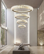 Extra Large Multi - layers Rings Crystal Chandelier Modern Art Waves Creative Pendant Light For High - ciling Foyer/Hallway/Staircase - fovolighting