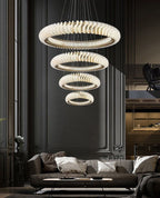 Extra Large Multi - layers Rings Crystal Chandelier Modern Art Waves Creative Pendant Light For High - ciling Foyer/Hallway/Staircase - fovolighting