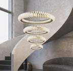 Extra Large Multi - layers Rings Crystal Chandelier Modern Art Waves Creative Pendant Light For High - ciling Foyer/Hallway/Staircase - fovolighting