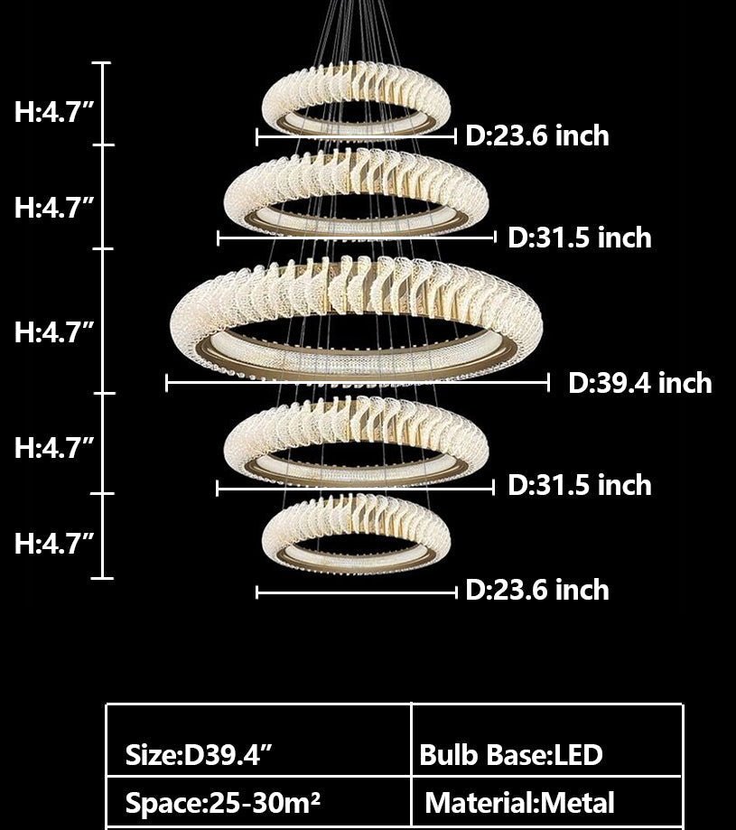 Extra Large Multi - layers Rings Crystal Chandelier Modern Art Waves Creative Pendant Light For High - ciling Foyer/Hallway/Staircase - fovolighting