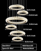 Extra Large Multi - layers Rings Crystal Chandelier Modern Art Waves Creative Pendant Light For High - ciling Foyer/Hallway/Staircase - fovolighting