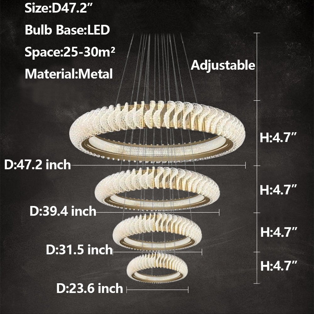 Extra Large Multi - layers Rings Crystal Chandelier Modern Art Waves Creative Pendant Light For High - ciling Foyer/Hallway/Staircase - fovolighting