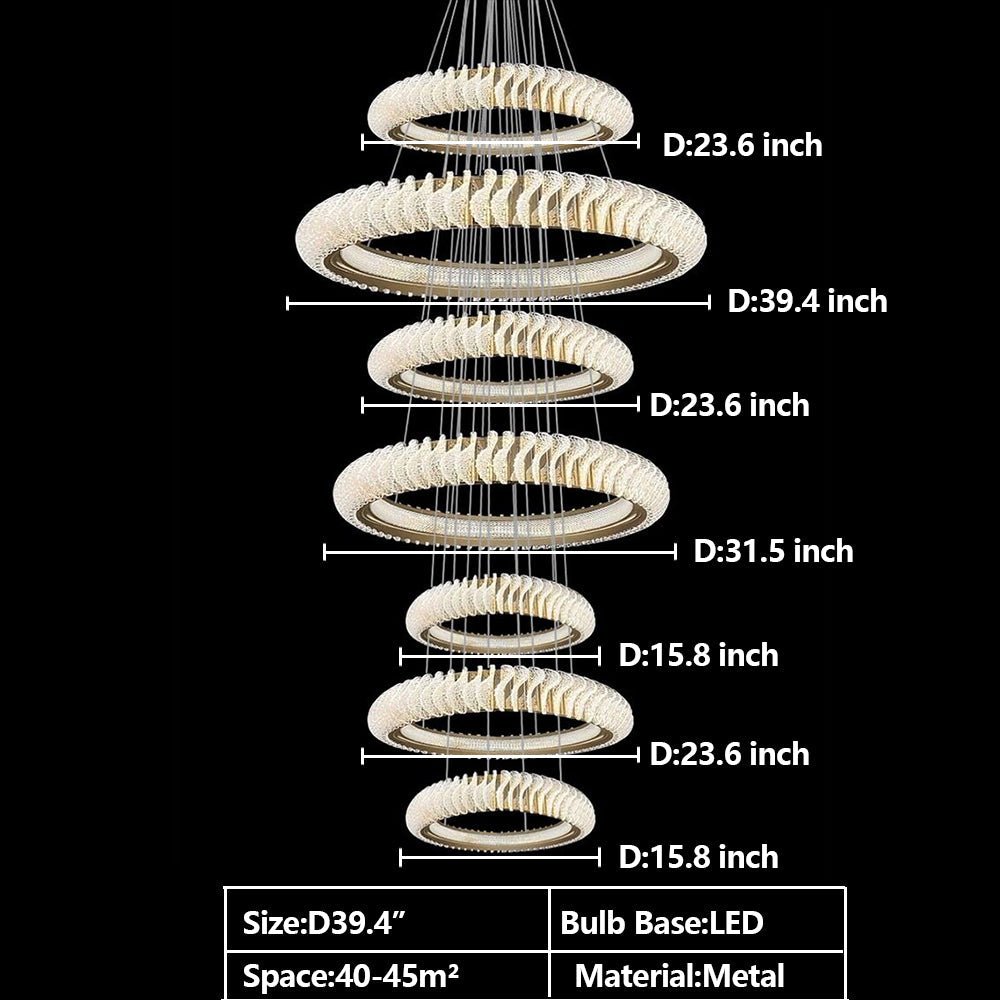Extra Large Multi - layers Rings Crystal Chandelier Modern Art Waves Creative Pendant Light For High - ciling Foyer/Hallway/Staircase - fovolighting