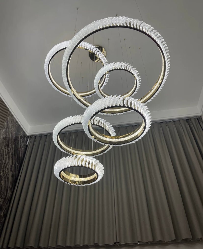 Extra Large Multi - layers Rings Crystal Chandelier Modern Art Waves Creative Pendant Light For High - ciling Foyer/Hallway/Staircase - fovolighting
