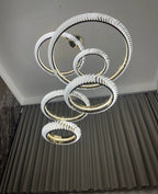 Extra Large Multi - layers Rings Crystal Chandelier Modern Art Waves Creative Pendant Light For High - ciling Foyer/Hallway/Staircase - fovolighting