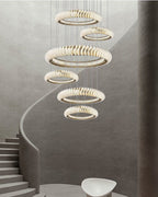 Extra Large Multi - layers Rings Crystal Chandelier Modern Art Waves Creative Pendant Light For High - ciling Foyer/Hallway/Staircase - fovolighting