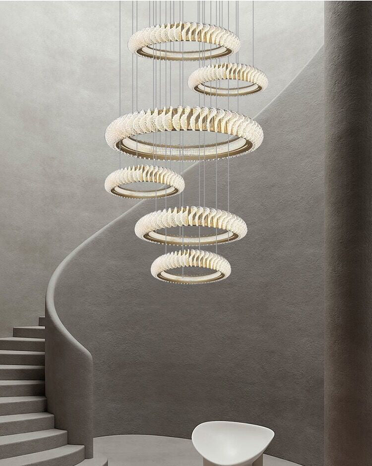 Extra Large Multi - layers Rings Crystal Chandelier Modern Art Waves Creative Pendant Light For High - ciling Foyer/Hallway/Staircase - fovolighting