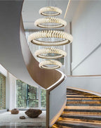 Extra Large Multi - layers Rings Crystal Chandelier Modern Art Waves Creative Pendant Light For High - ciling Foyer/Hallway/Staircase - fovolighting