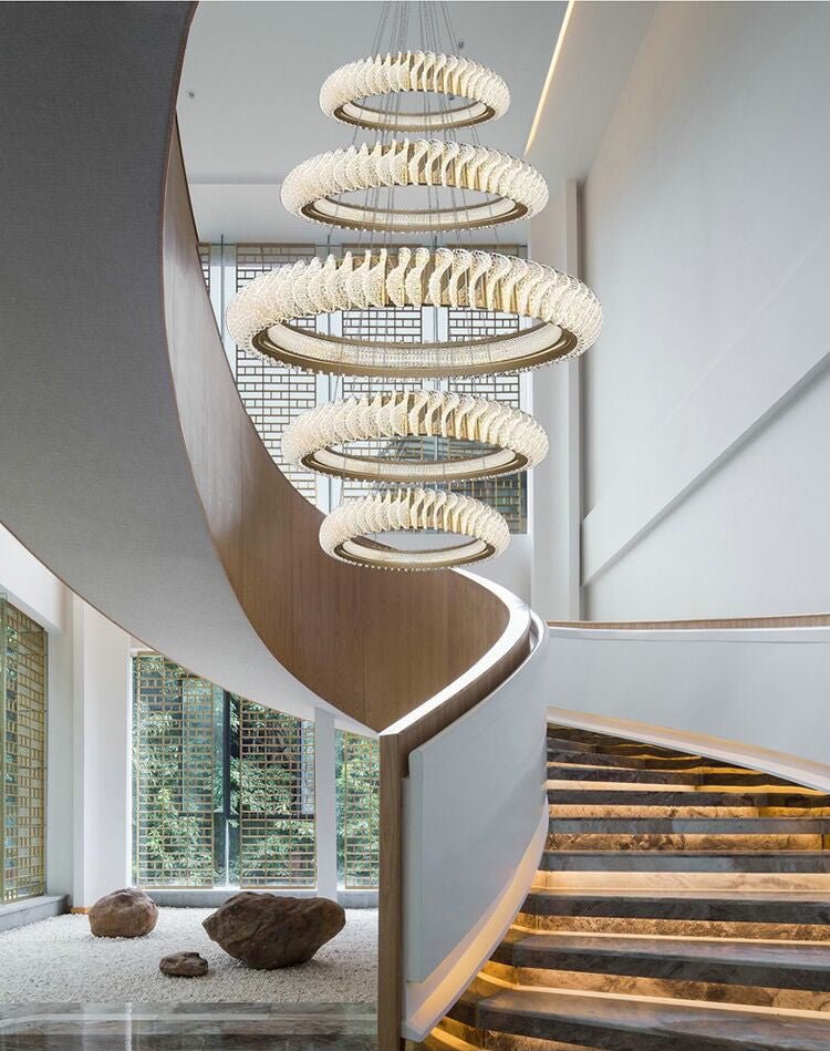 Extra Large Multi - layers Rings Crystal Chandelier Modern Art Waves Creative Pendant Light For High - ciling Foyer/Hallway/Staircase - fovolighting