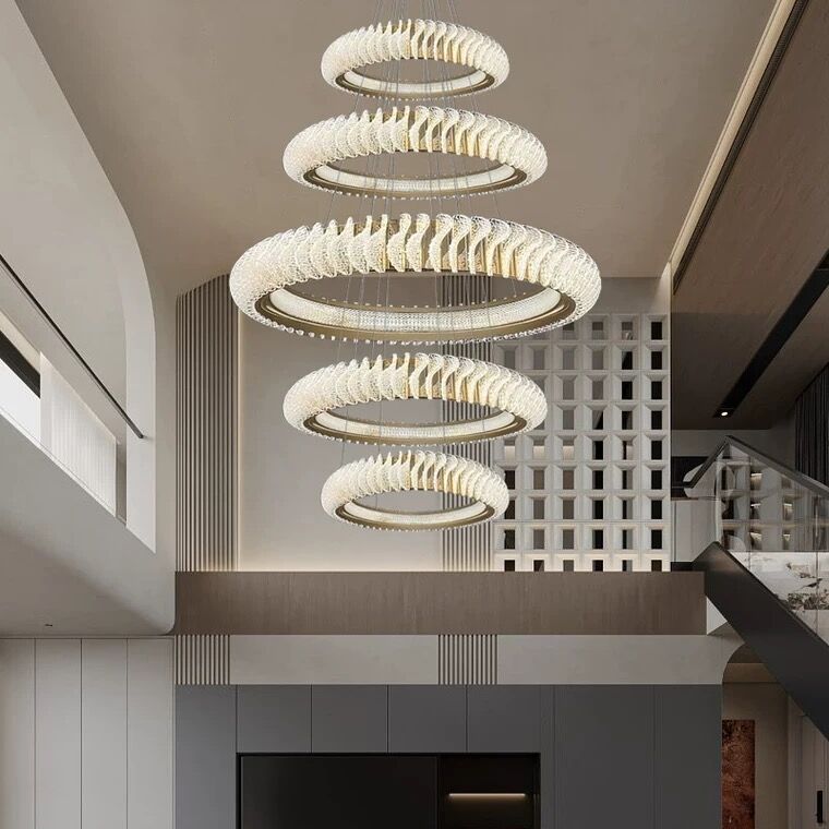 Extra Large Multi - layers Rings Crystal Chandelier Modern Art Waves Creative Pendant Light For High - ciling Foyer/Hallway/Staircase - fovolighting