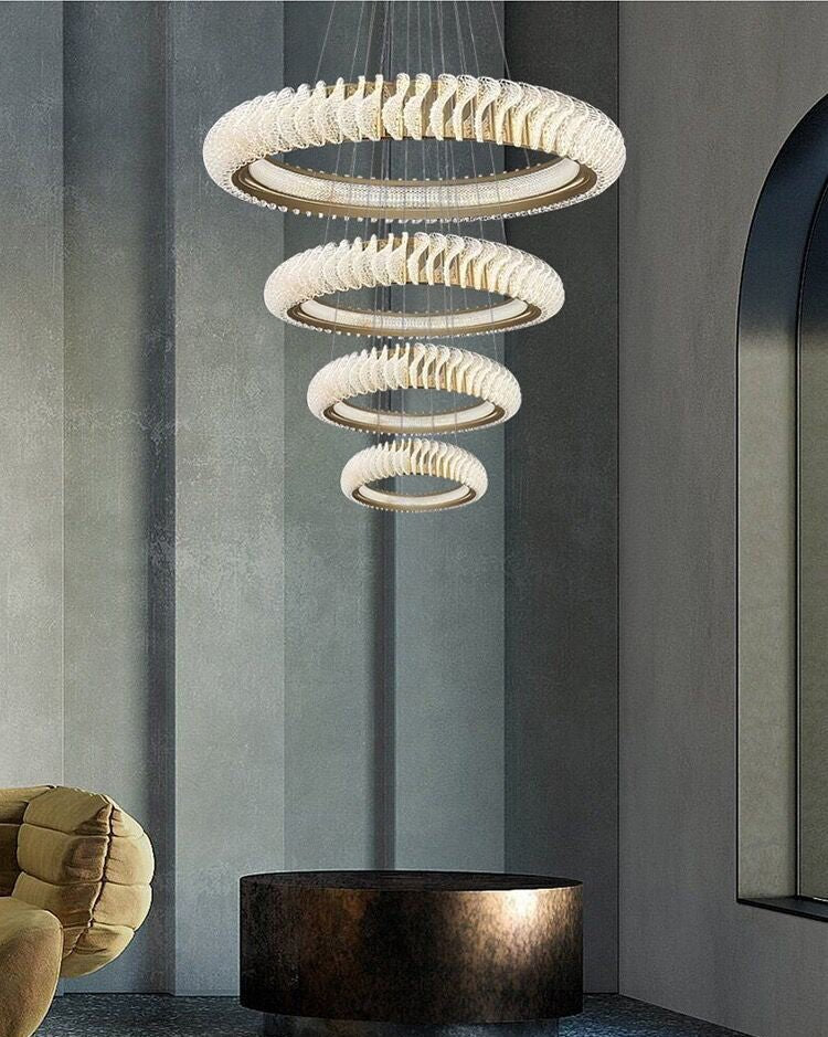 Extra Large Multi - layers Rings Crystal Chandelier Modern Art Waves Creative Pendant Light For High - ciling Foyer/Hallway/Staircase - fovolighting