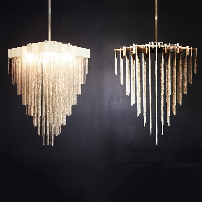 Extra Large Multi - tier Aluminum Tassel Chain Art Chandelier for Villa/Stairs/Foyer/Living Room - fovolighting