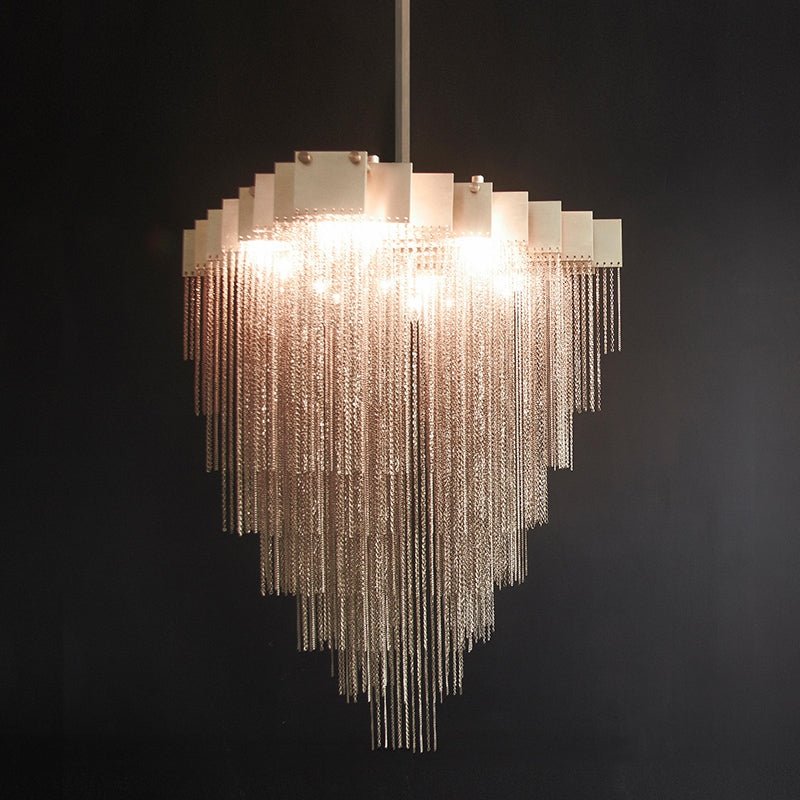 Extra Large Multi - tier Aluminum Tassel Chain Art Chandelier for Villa/Stairs/Foyer/Living Room - fovolighting