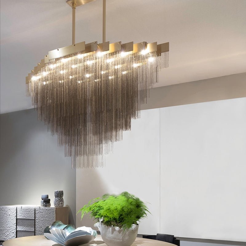 Extra Large Multi - tier Aluminum Tassel Chain Art Chandelier for Villa/Stairs/Foyer/Living Room - fovolighting