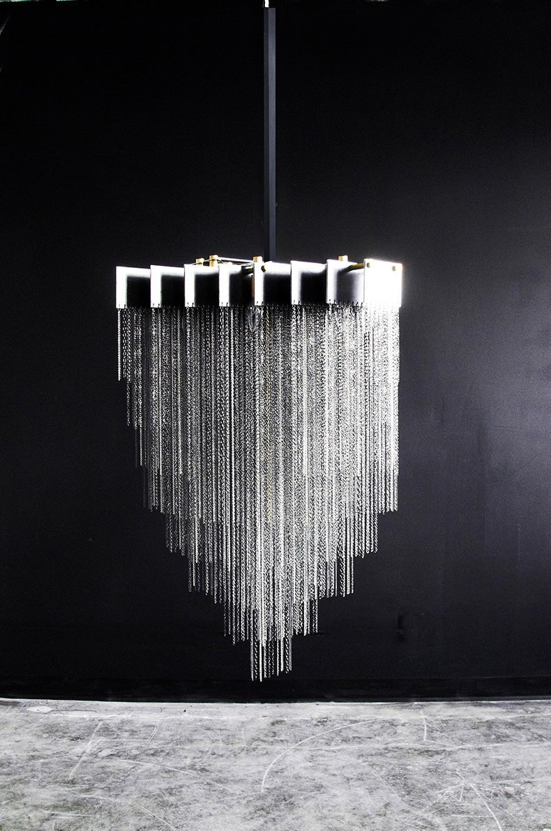 Extra Large Multi - tier Aluminum Tassel Chain Art Chandelier for Villa/Stairs/Foyer/Living Room - fovolighting