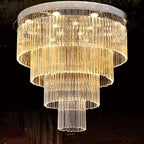Extra Large Multi - tier Round Flush Mount Light Crystal Rod Chandelier for Living Room/Foyer - fovolighting