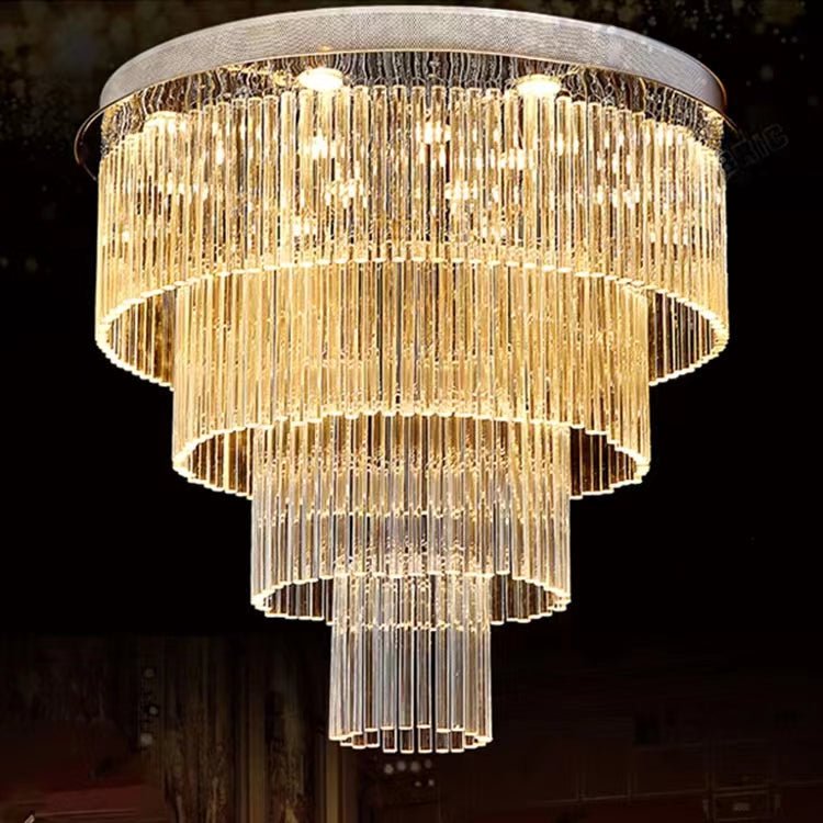 Extra Large Multi - tier Round Flush Mount Light Crystal Rod Chandelier for Living Room/Foyer - fovolighting