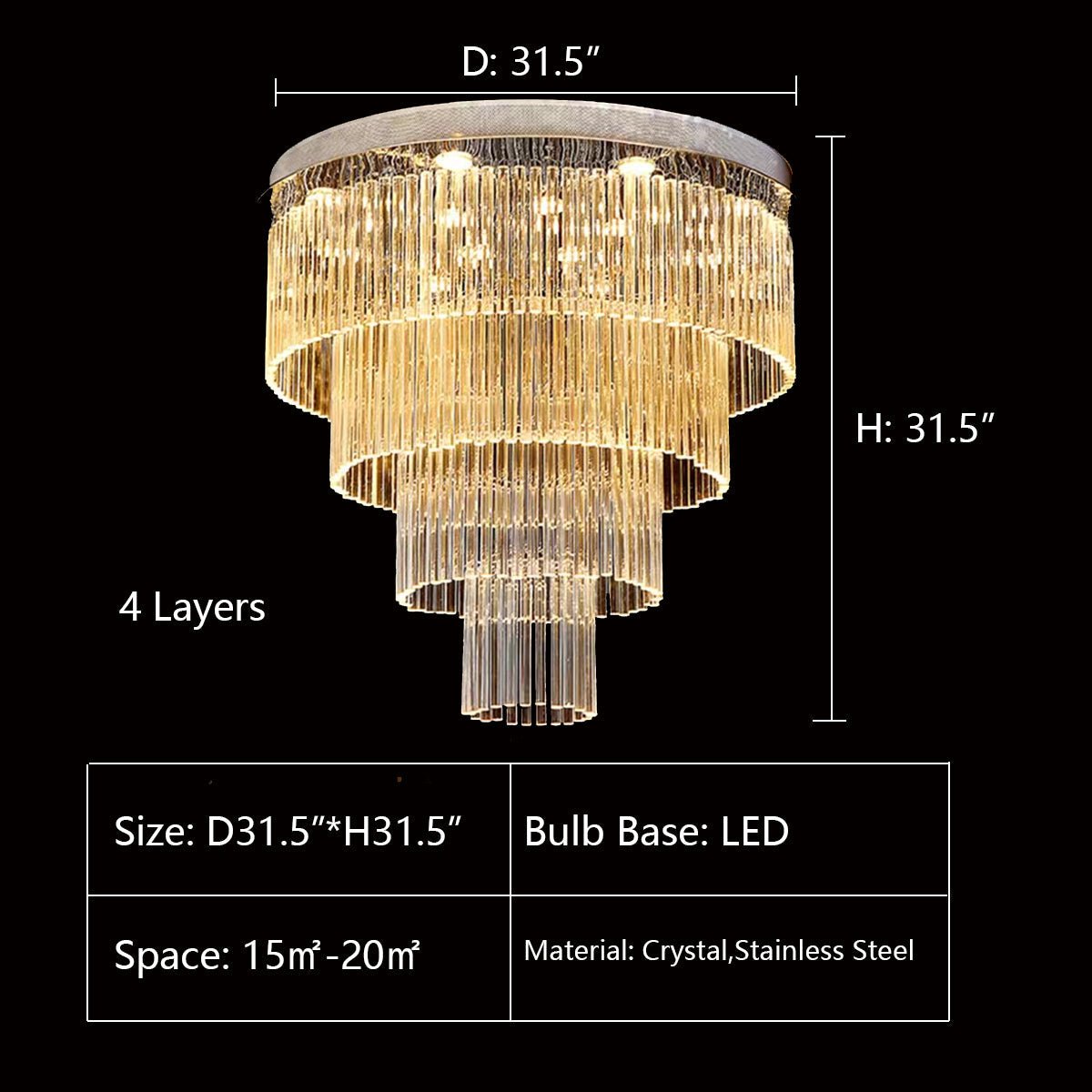 Extra Large Multi - tier Round Flush Mount Light Crystal Rod Chandelier for Living Room/Foyer - fovolighting