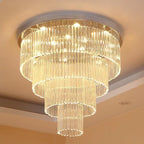 Extra Large Multi - tier Round Flush Mount Light Crystal Rod Chandelier for Living Room/Foyer - fovolighting