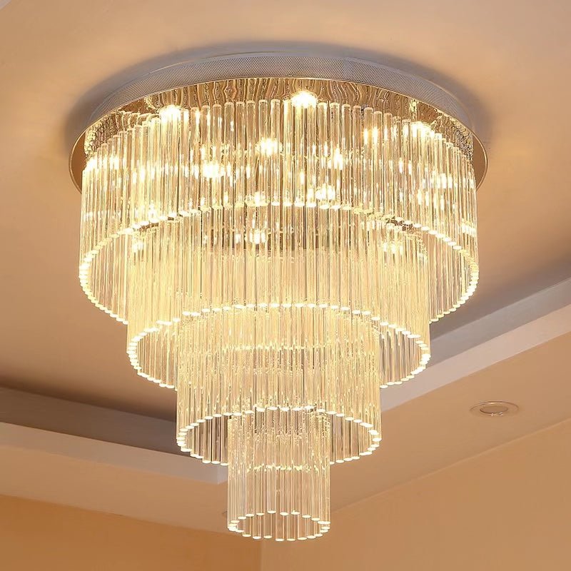Extra Large Multi - tier Round Flush Mount Light Crystal Rod Chandelier for Living Room/Foyer - fovolighting