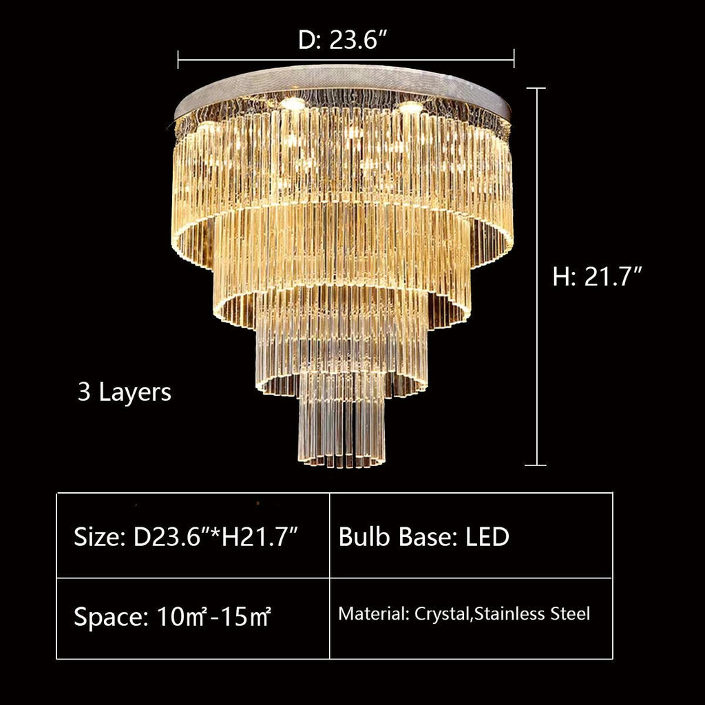 Extra Large Multi - tier Round Flush Mount Light Crystal Rod Chandelier for Living Room/Foyer - fovolighting