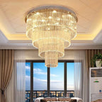 Extra Large Multi - tier Round Flush Mount Light Crystal Rod Chandelier for Living Room/Foyer - fovolighting