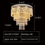 Extra Large Multi - tier Round Flush Mount Light Crystal Rod Chandelier for Living Room/Foyer - fovolighting