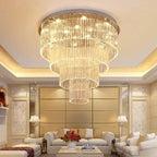 Extra Large Multi - tier Round Flush Mount Light Crystal Rod Chandelier for Living Room/Foyer - fovolighting