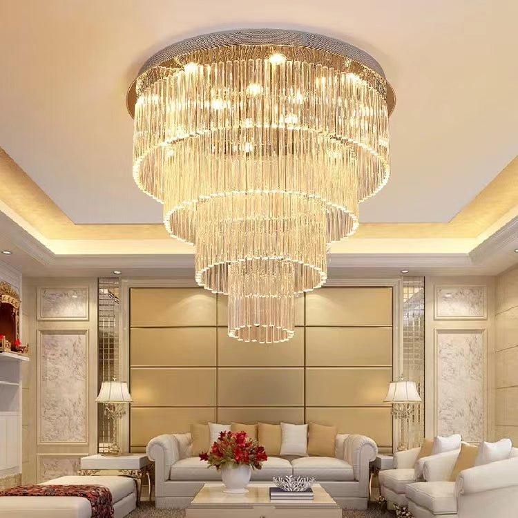 Extra Large Multi - tier Round Flush Mount Light Crystal Rod Chandelier for Living Room/Foyer - fovolighting