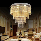 Extra Large Multi - tier Round Flush Mount Light Crystal Rod Chandelier for Living Room/Foyer - fovolighting