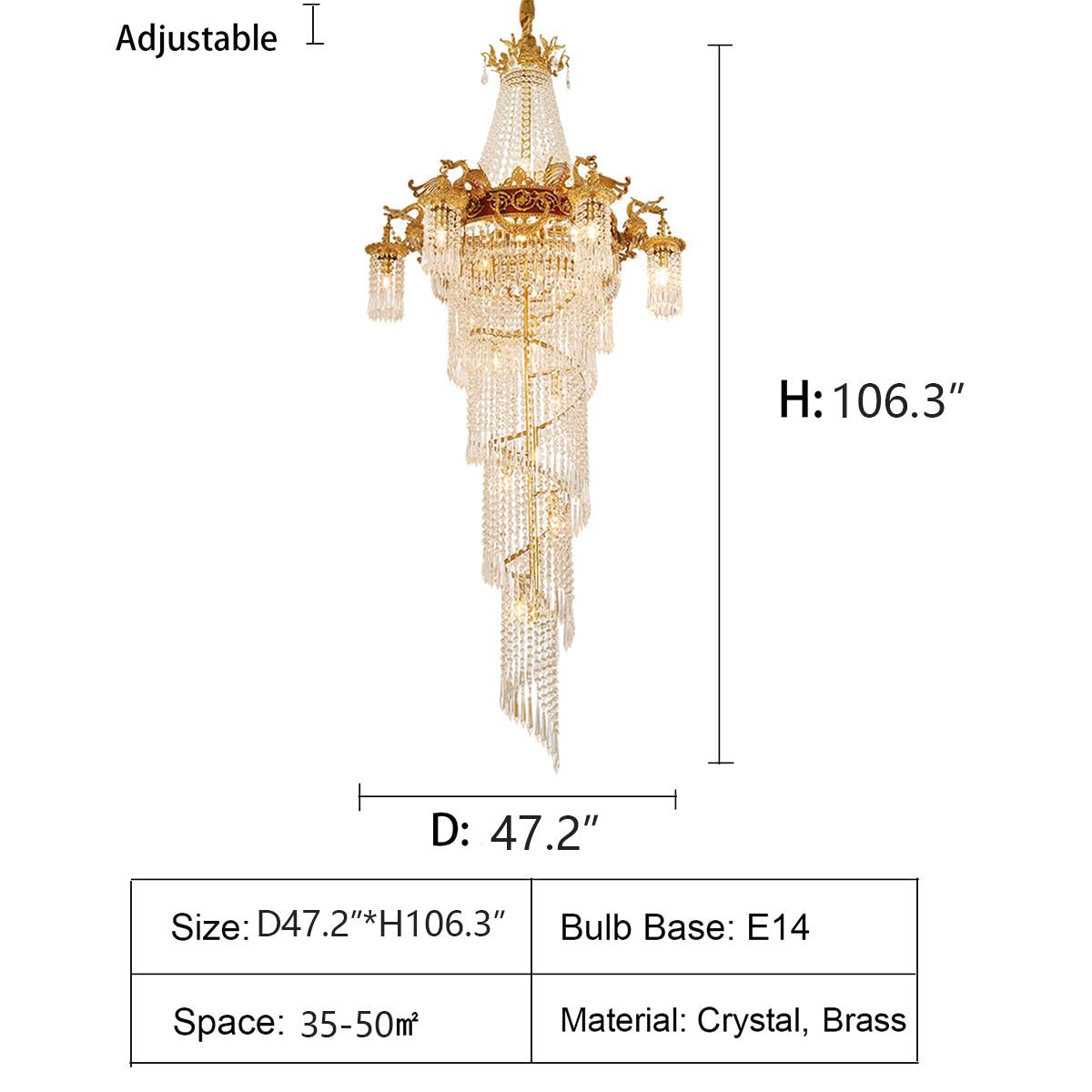 Extra Large Retro Luxury Full Copper Crystal Chandelier for Staircase/ Duplexes/ Villas - fovolighting