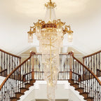 Extra Large Retro Luxury Full Copper Crystal Chandelier for Staircase/ Duplexes/ Villas - fovolighting