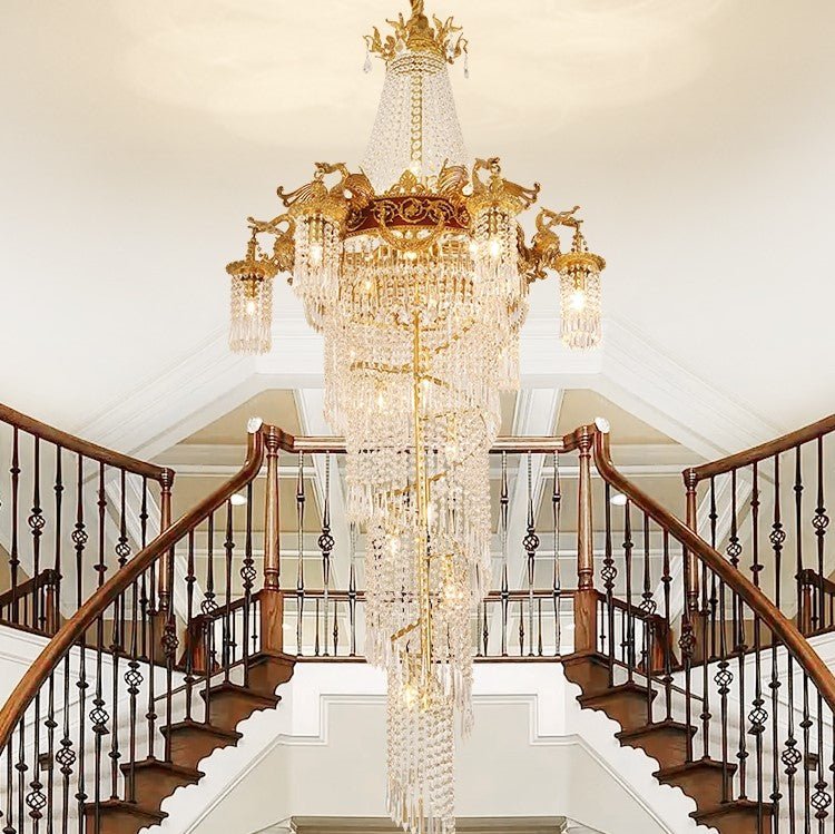 Extra Large Retro Luxury Full Copper Crystal Chandelier for Staircase/ Duplexes/ Villas - fovolighting