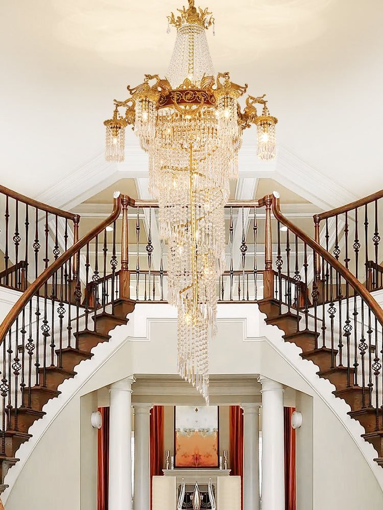 Extra Large Retro Luxury Full Copper Crystal Chandelier for Staircase/ Duplexes/ Villas - fovolighting
