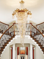 Extra Large Retro Luxury Full Copper Crystal Chandelier for Staircase/ Duplexes/ Villas - fovolighting