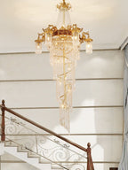 Extra Large Retro Luxury Full Copper Crystal Chandelier for Staircase/ Duplexes/ Villas - fovolighting