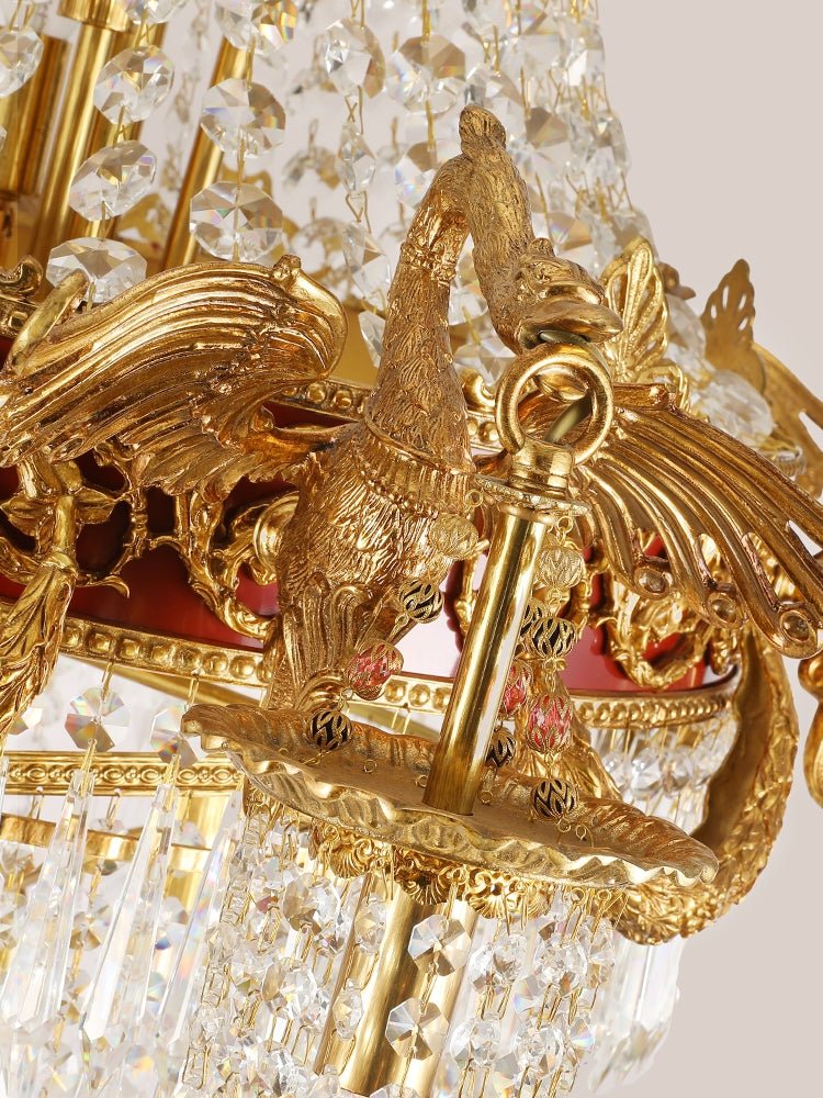 Extra Large Retro Luxury Full Copper Crystal Chandelier for Staircase/ Duplexes/ Villas - fovolighting
