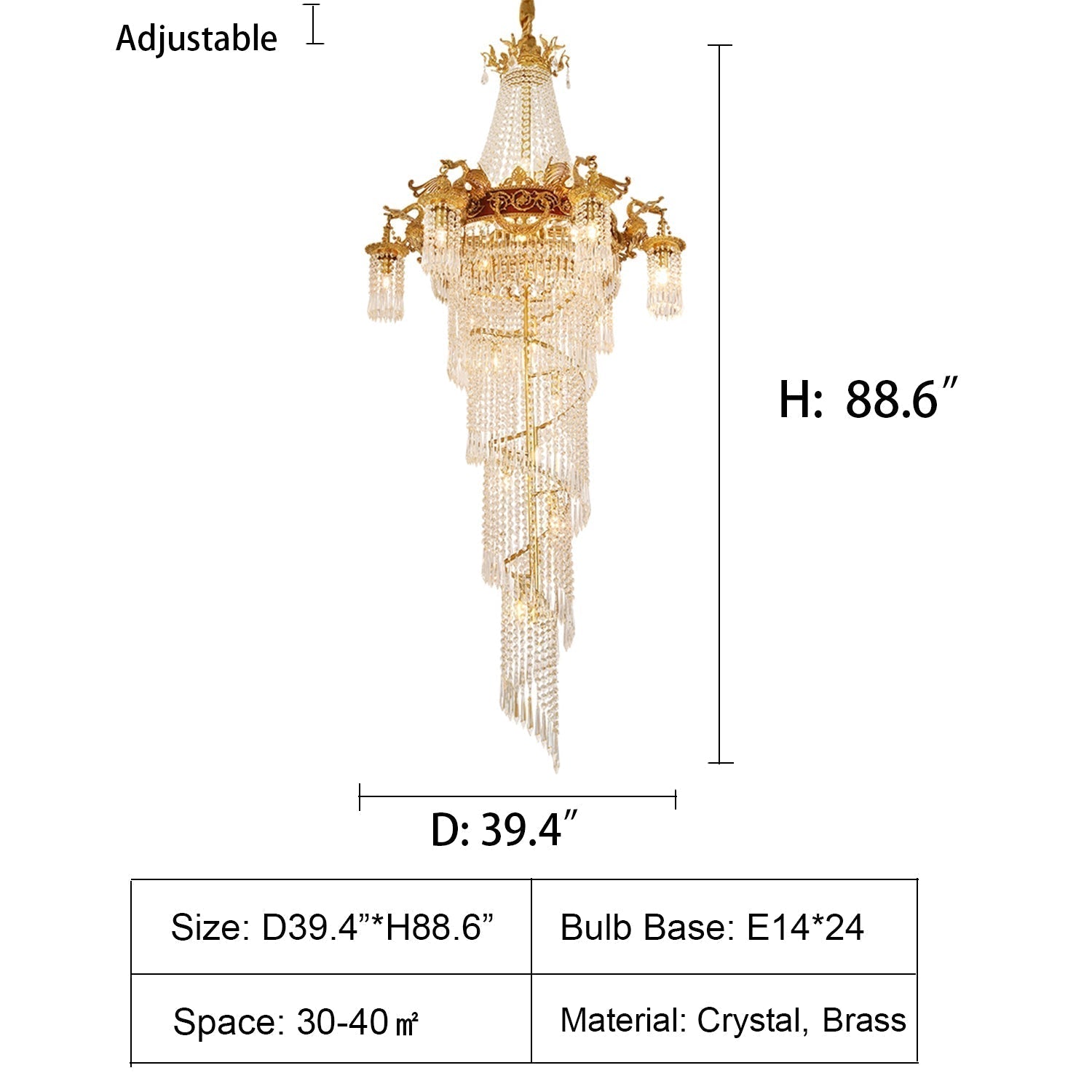 Extra Large Retro Luxury Full Copper Crystal Chandelier for Staircase/ Duplexes/ Villas - fovolighting
