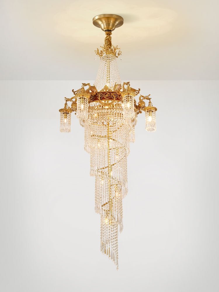 Extra Large Retro Luxury Full Copper Crystal Chandelier for Staircase/ Duplexes/ Villas - fovolighting