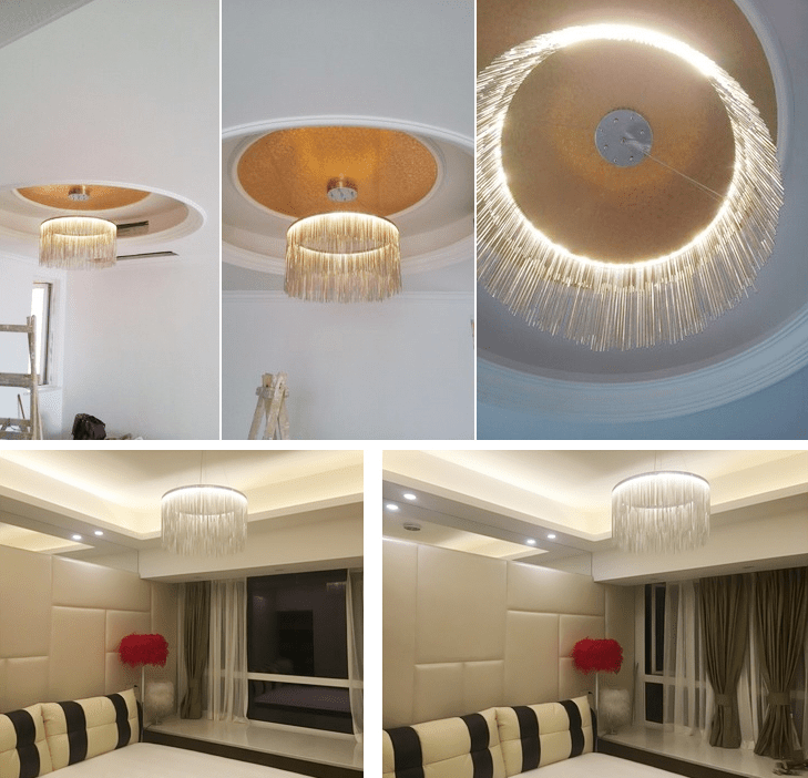 Extra Large Round Aluminum Tassel Chain Chandelier for Living/Dining Room/Villa/Duplex Hall - fovolighting