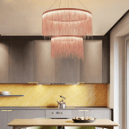 Extra Large Round Aluminum Tassel Chain Chandelier for Living/Dining Room/Villa/Duplex Hall - fovolighting